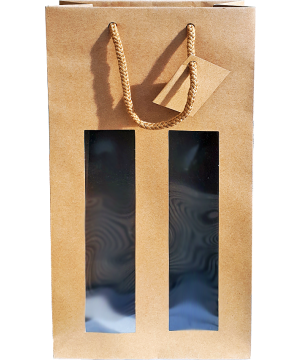 Kordeltasche braun Sichtfenster (38x18x8,8 cm)