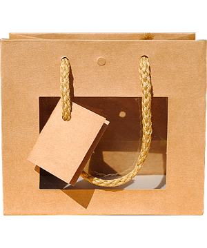 Kordeltasche braun Sichtfenster (14x16x8 cm)