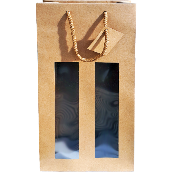 Kordeltasche braun Sichtfenster (38x18x8,8 cm)