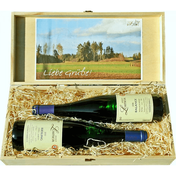 Geschenkkassette Weiße Blumen Weißgipfler-Riesling