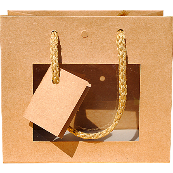 Kordeltasche braun Sichtfenster (14x16x8 cm)