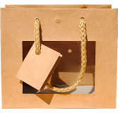 Kordeltasche braun Sichtfenster (14x16x8 cm)